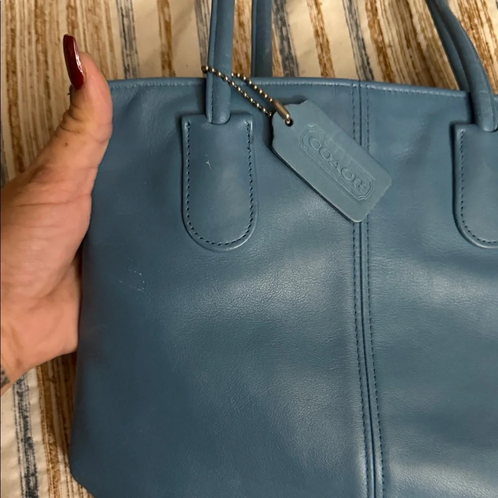 Coach ORIGINAL 1996 vintage lunch tote tan gloved leather PERIWINKLE - Picture 3 of 16